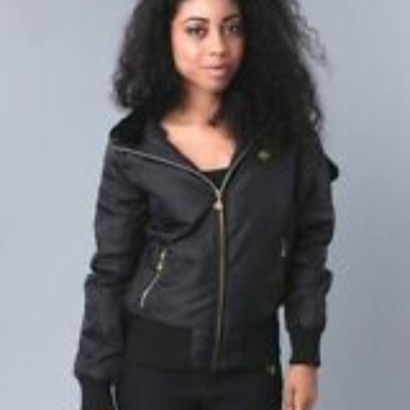 NEW Black Dereon Y2K 00's Rhinestone Nylon Fur Hood Puffer Jacket Coat M - Picture 9 of 17